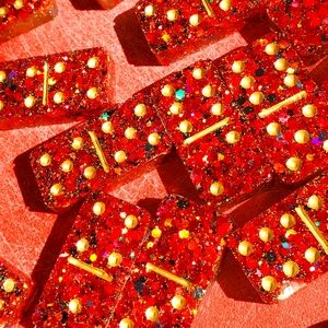 Custom dominoes red glitter